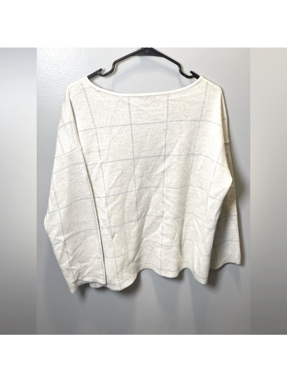 GAP Off-the-Shoulder Cream Windowpane Knit Sweater
